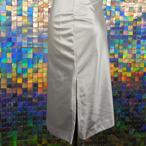 XXXitcat Silver Satin Cowl Neck Midi Slip Dress Spaghetti Strap - Picture 4 of 7